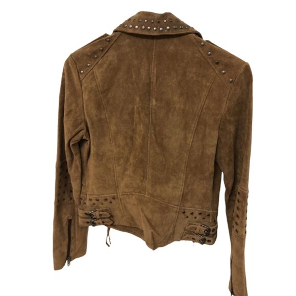 NWT AMARYLLIS Women's Suede Leather Studded Moto/Biker Jacket Brown sz XS - Picture 2 of 4
